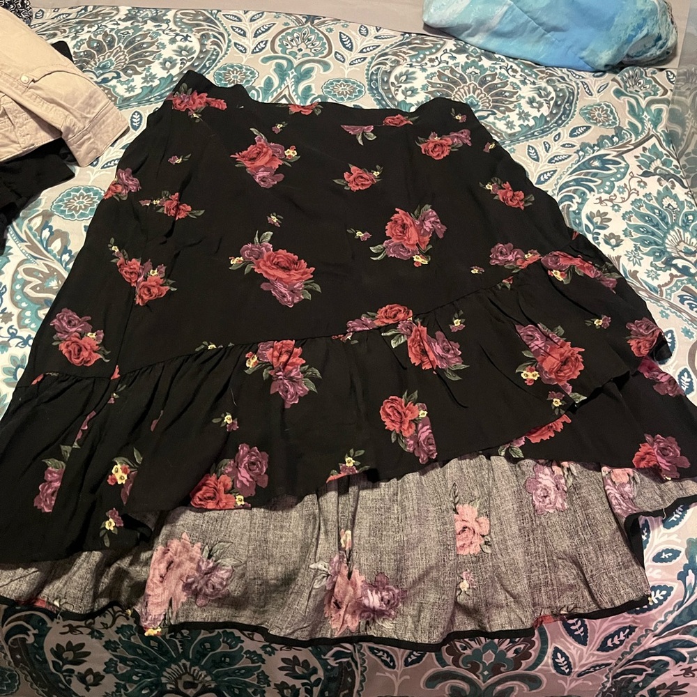 Torrid Black and Pink Ruffled high low Skirt